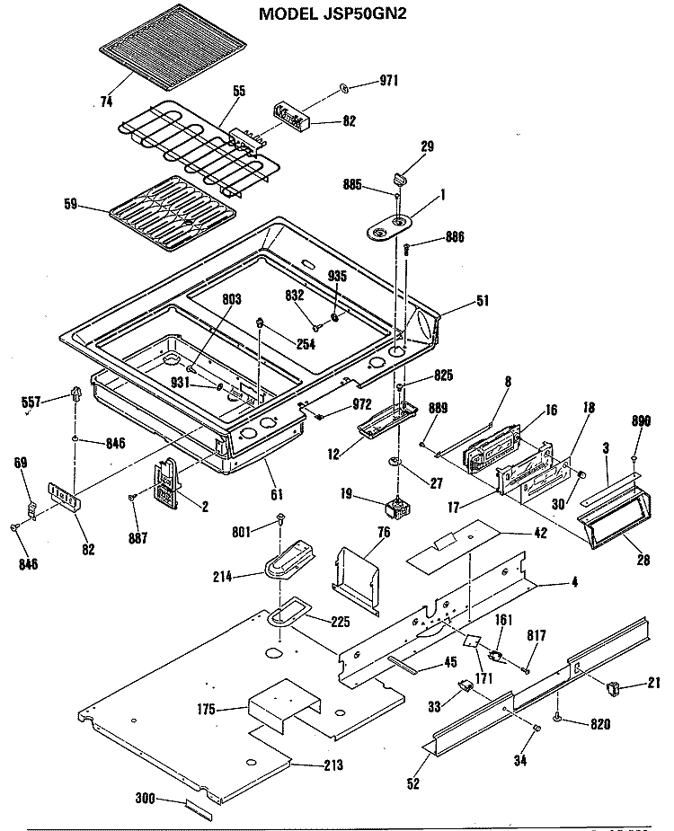 Section Diagram and Parts List for JSP50GN2  General Electric Range