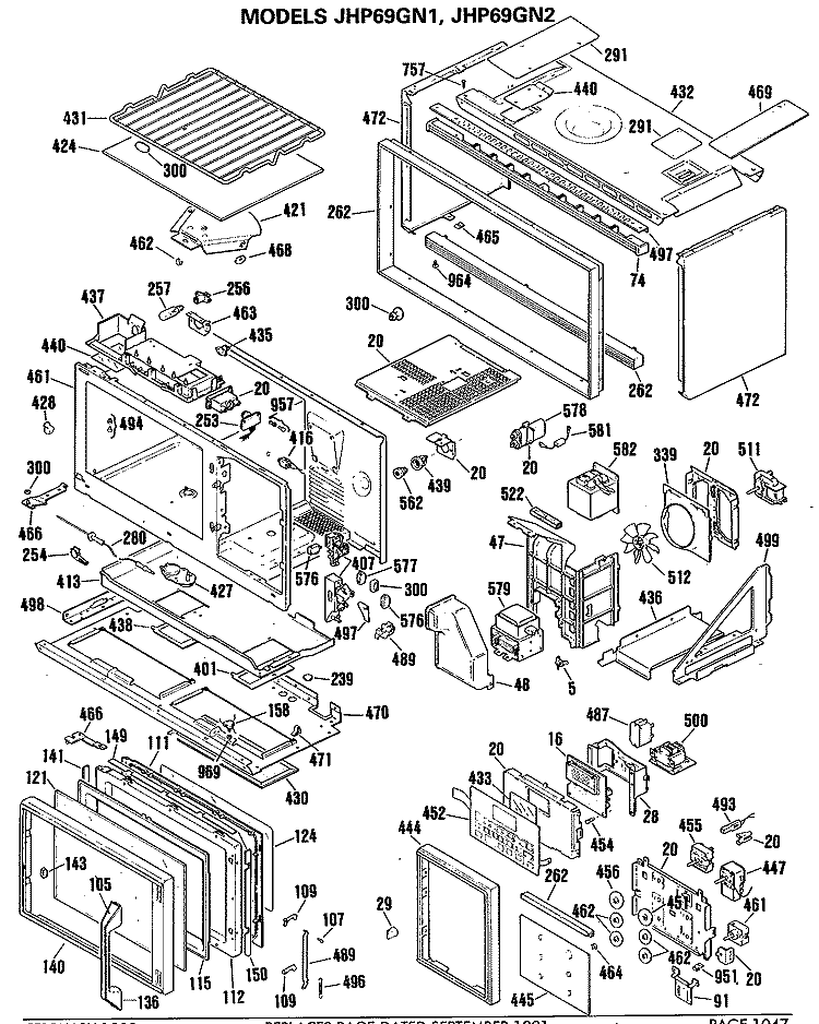 Section Diagram and Parts List for JHP69GN1  General Electric Microwave Oven Combo