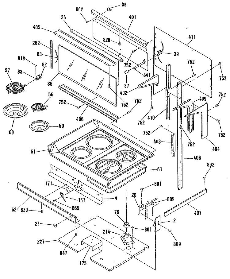 Section Diagram and Parts List for JHP62GN2  General Electric Microwave Oven Combo