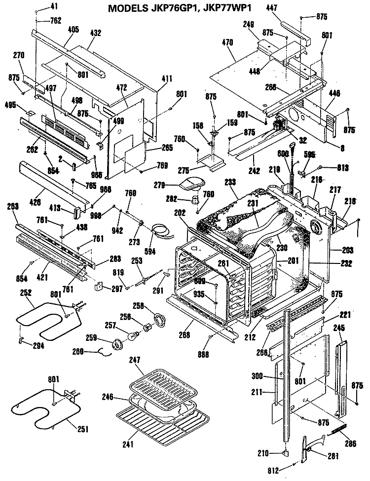 Section Diagram and Parts List for JKP76GP1  General Electric Microwave Oven Combo