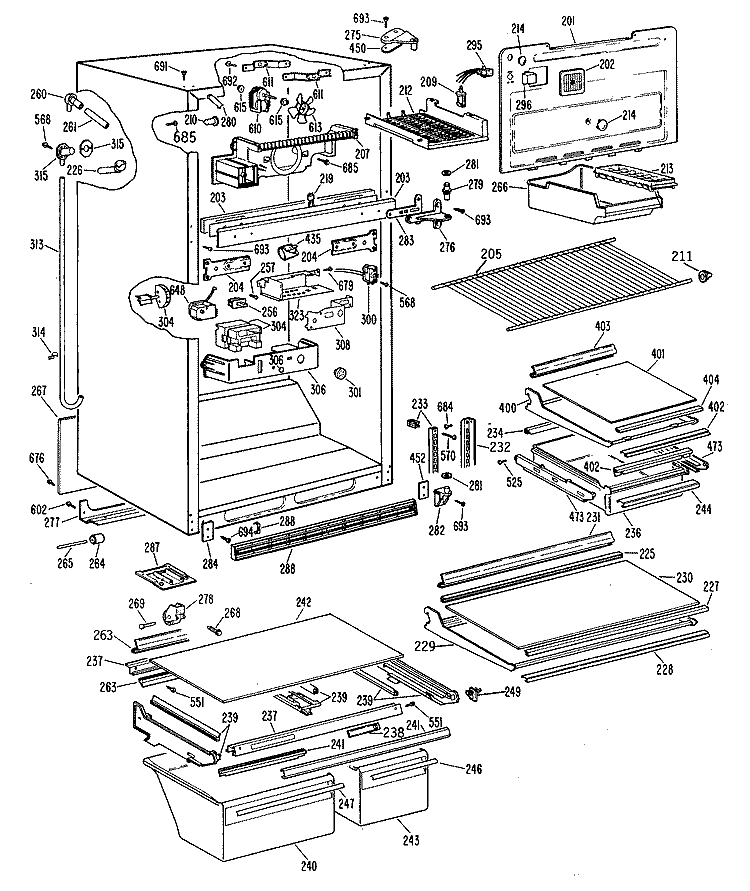 Section Diagram and Parts List for TBX24ZPERAD  General Electric Refrigerator