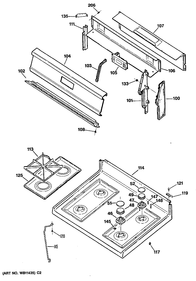 Section Diagram and Parts List for JGBC16GEP1  General Electric Range