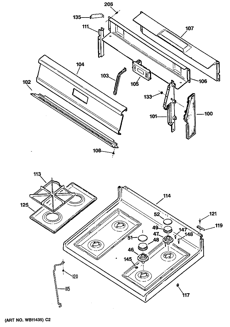 Section Diagram and Parts List for JGBS16GEP1  General Electric Range