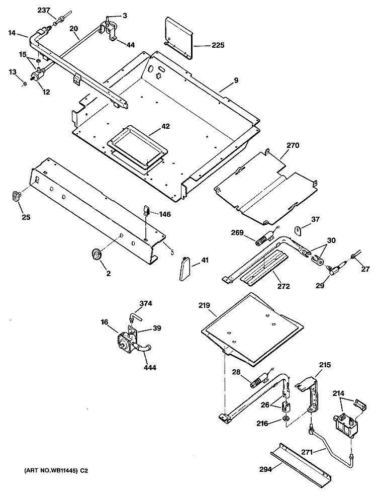 Section Diagram and Parts List for JGBP30GEP1  General Electric Range