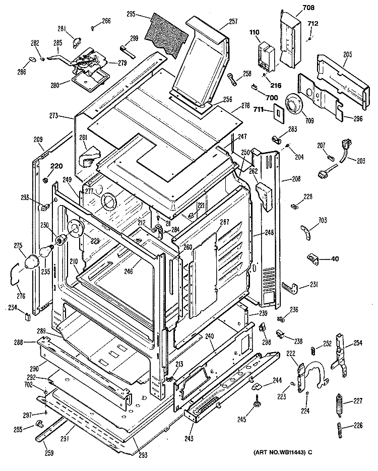 Section Diagram and Parts List for JGBP30GEP1  General Electric Range