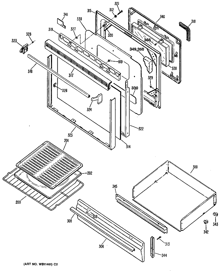 Section Diagram and Parts List for JGBP35GEP1  General Electric Range