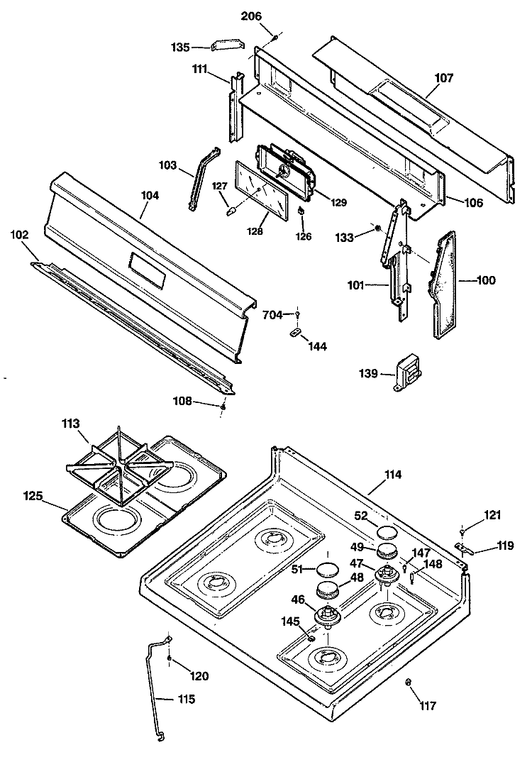 Section Diagram and Parts List for JGBS19GEP1  General Electric Range