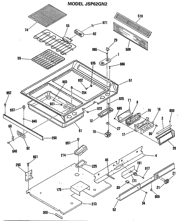 Section Diagram and Parts List for JSP62GN2  General Electric Range