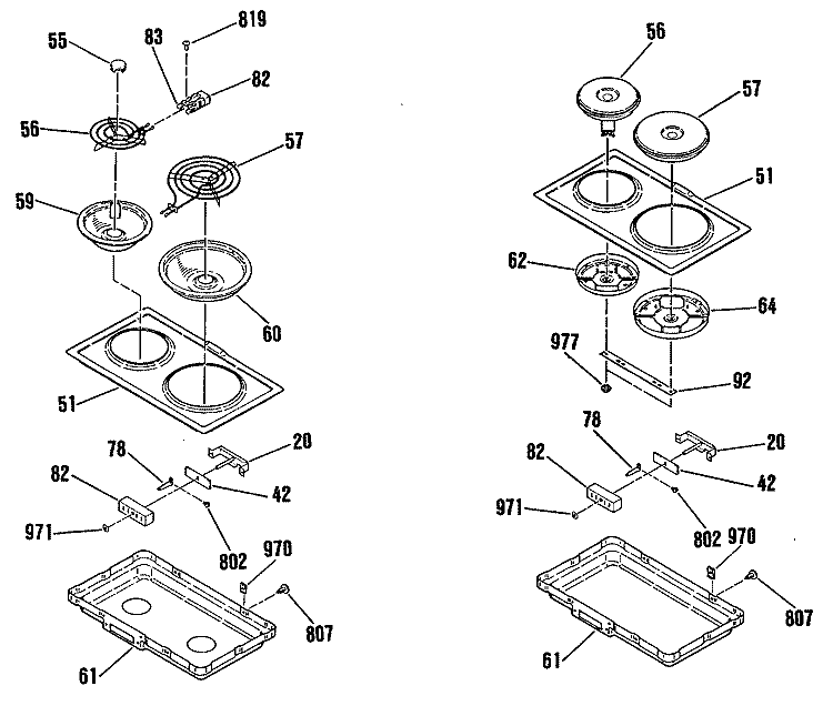 Section Diagram and Parts List for JSP62GN2  General Electric Range