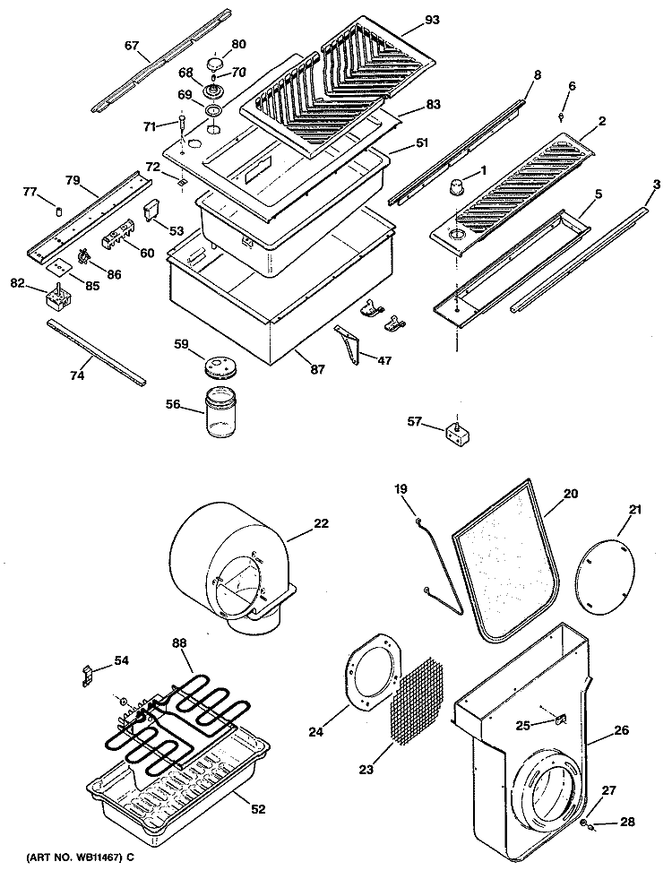 Section Diagram and Parts List for ZEW164N  General Electric Cooktop