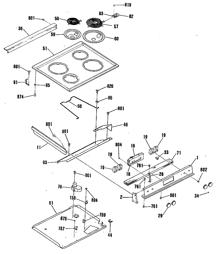 Section Diagram and Parts List for JSS16P1  General Electric Range