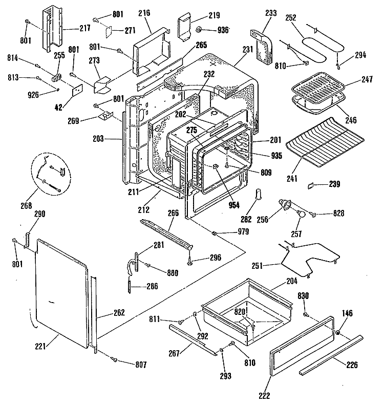 Section Diagram and Parts List for JSS16P1  General Electric Range