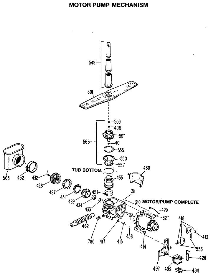 MOTOR - PUMP MECHANISM Diagram and Parts List for GSD940P-35  General Electric Dishwasher