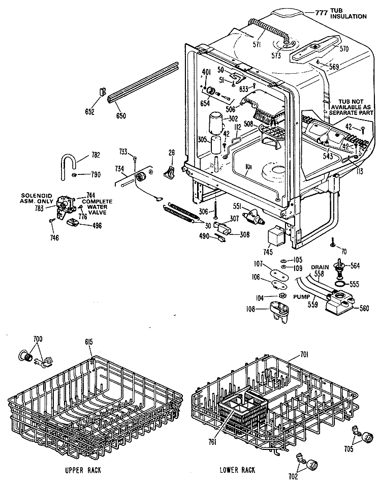 Section Diagram and Parts List for GSD970P-35  General Electric Dishwasher