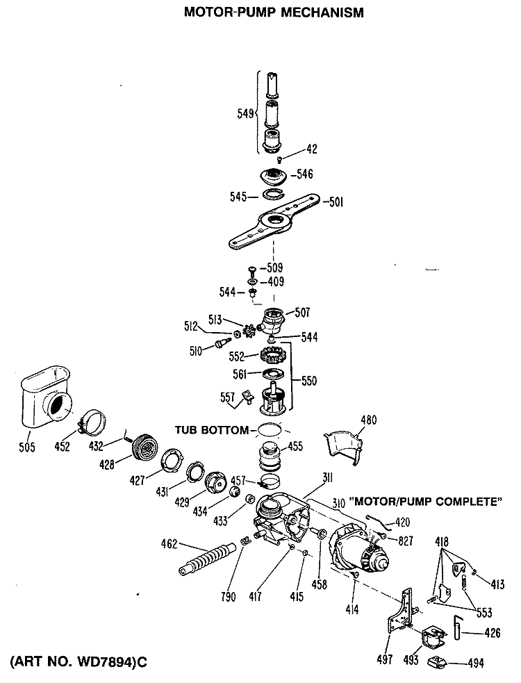MOTOR - PUMP MECHANISM Diagram and Parts List for GSD970P-35  General Electric Dishwasher