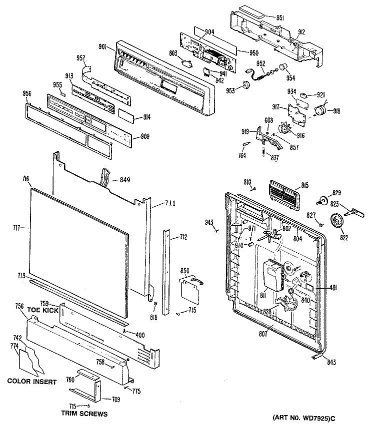 Section Diagram and Parts List for GSD2230L35WA  General Electric Dishwasher