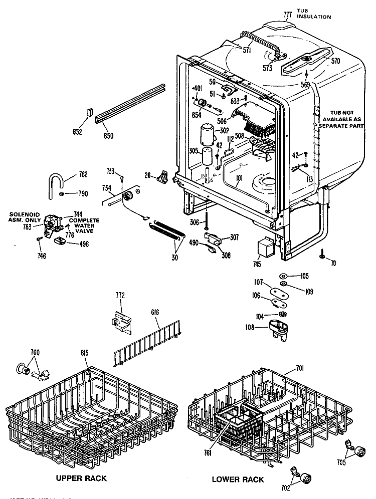 Section Diagram and Parts List for GSD2230L35WA  General Electric Dishwasher