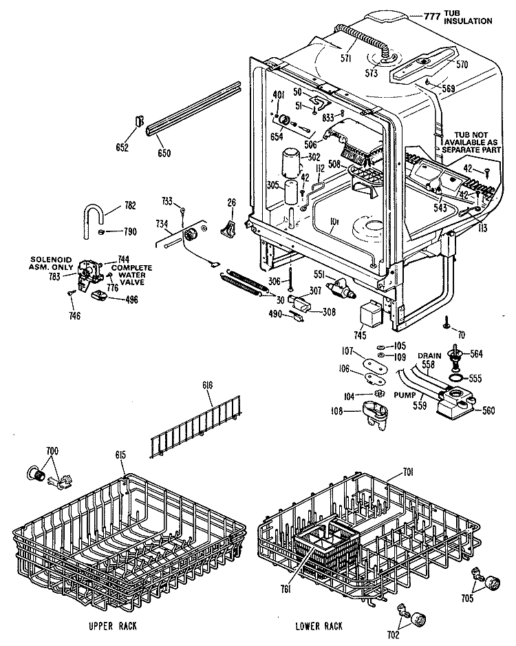 Section Diagram and Parts List for GSD1150P35  General Electric Dishwasher