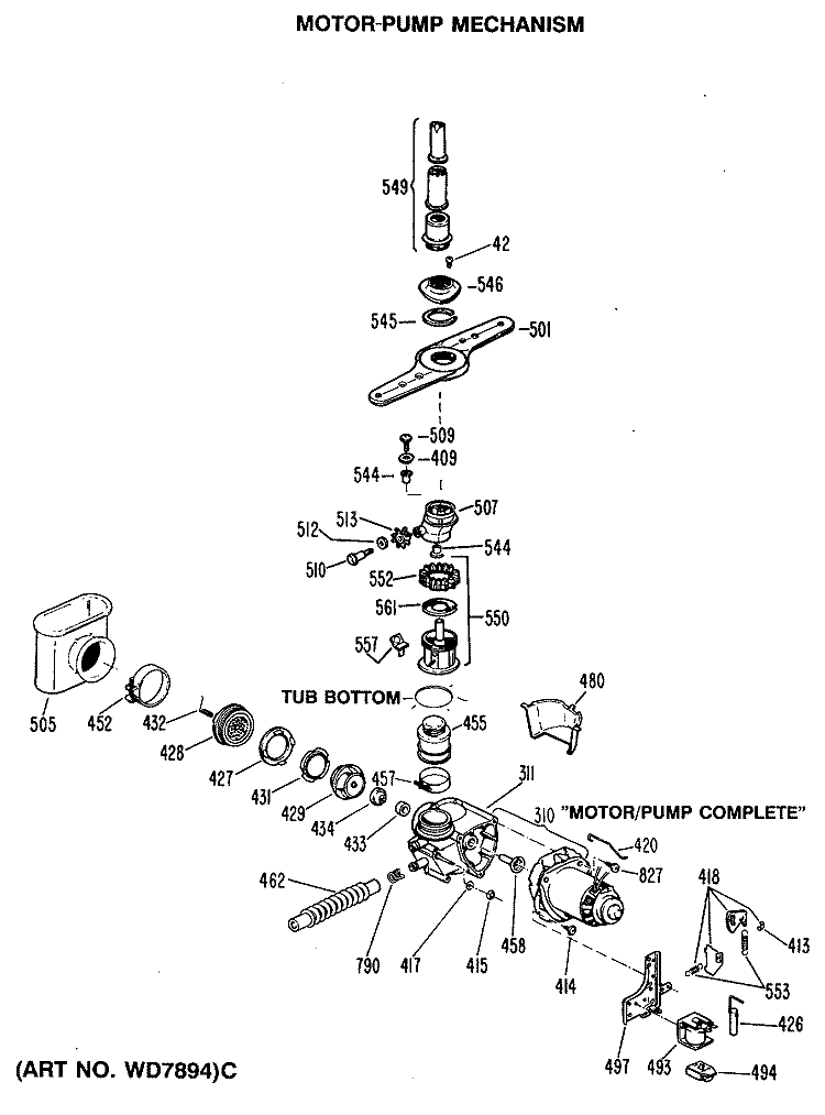 MOTOR - PUMP MECHANISM Diagram and Parts List for GSD980P-35  General Electric Dishwasher
