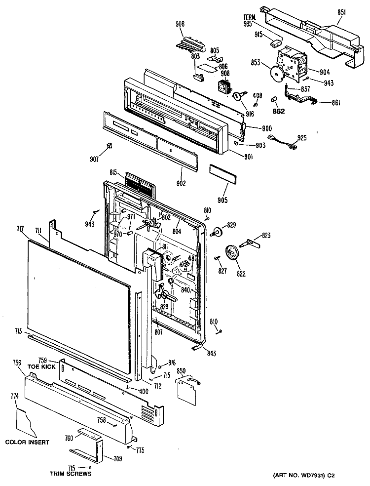 Section Diagram and Parts List for GSD1250R35  General Electric Dishwasher
