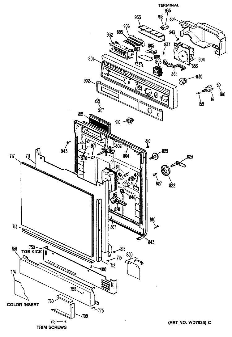 Section Diagram and Parts List for GSM507P-35WA  General Electric Dishwasher