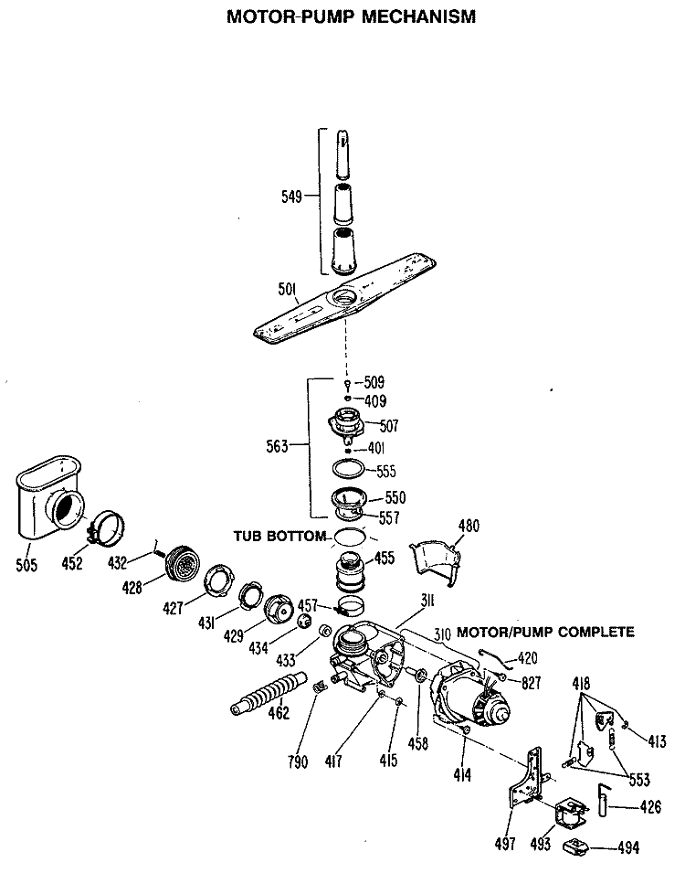 MOTOR - PUMP MECHANISM Diagram and Parts List for GSM507P-35WA  General Electric Dishwasher