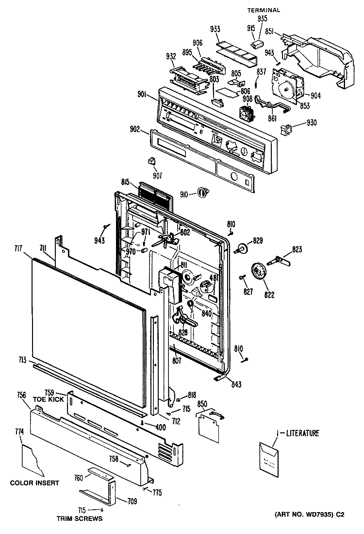 Section Diagram and Parts List for GSD630P-35WA  General Electric Dishwasher