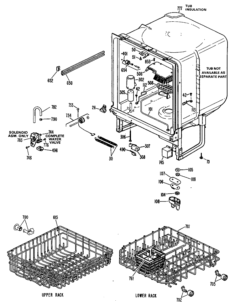 Section Diagram and Parts List for GSD630P-35WA  General Electric Dishwasher