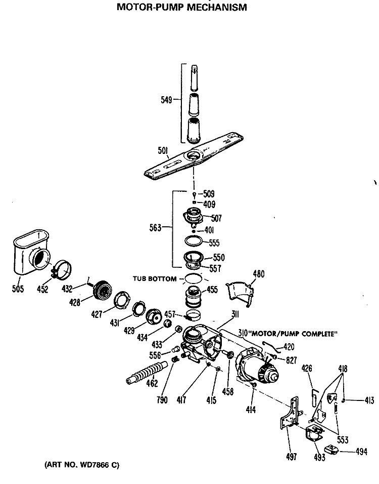 MOTOR - PUMP MECHANISM Diagram and Parts List for GSD630P-35WA  General Electric Dishwasher