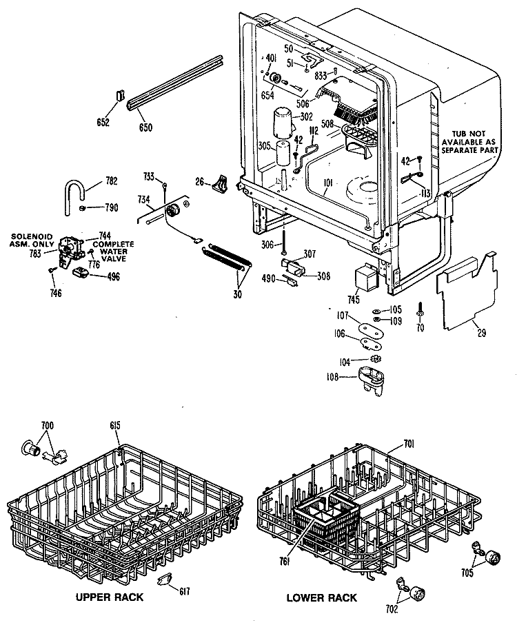 Section Diagram and Parts List for GSD603P-25AW  General Electric Dishwasher