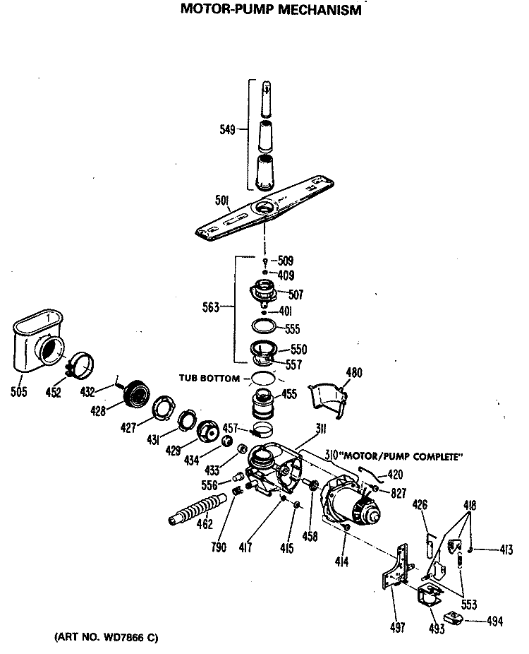 MOTOR - PUMP MECHANISM Diagram and Parts List for GSD603P-25AW  General Electric Dishwasher