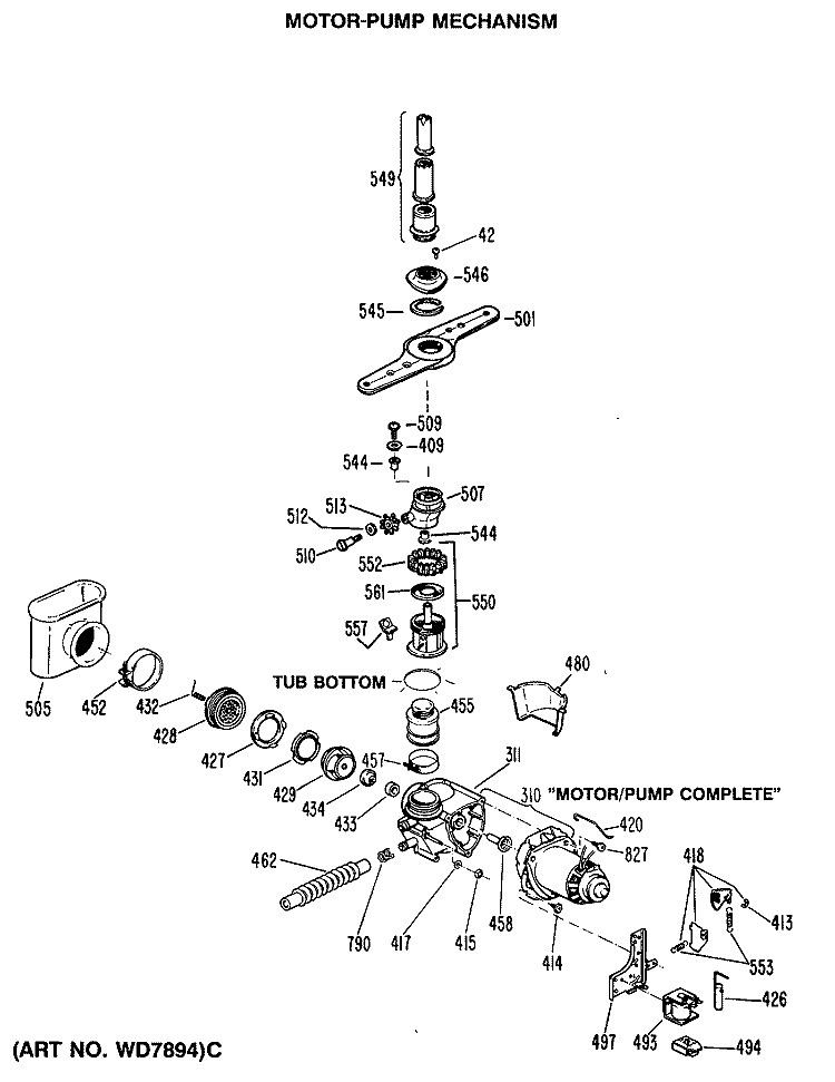 Section Diagram and Parts List for ZBD3300R35WB  General Electric Dishwasher