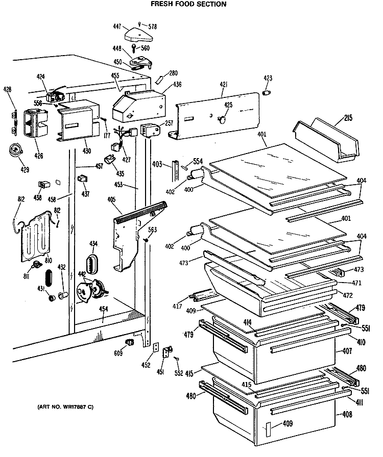 FRESH FOOD SECTION Diagram and Parts List for TFE24FMA  General Electric Refrigerator