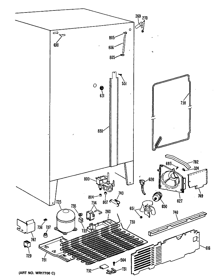 Section Diagram and Parts List for TFE24FMA  General Electric Refrigerator
