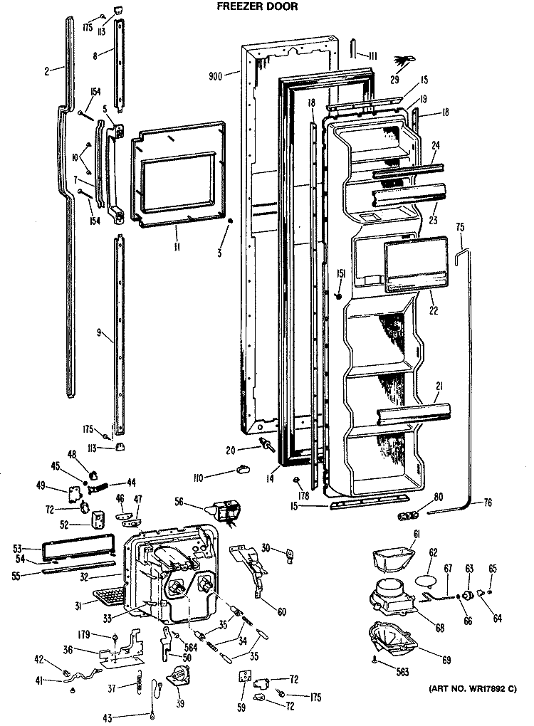 FREEZER DOOR Diagram and Parts List for TFE24RMA  General Electric Refrigerator