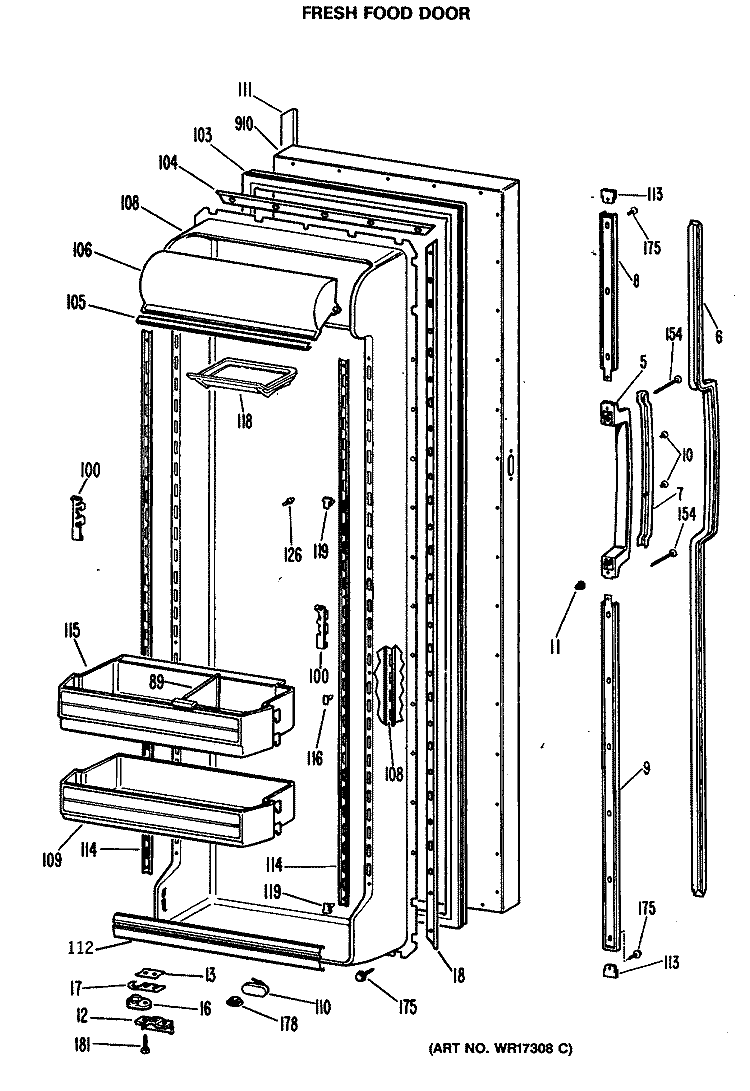FRESH FOOD DOOR Diagram and Parts List for TFE24RMA  General Electric Refrigerator