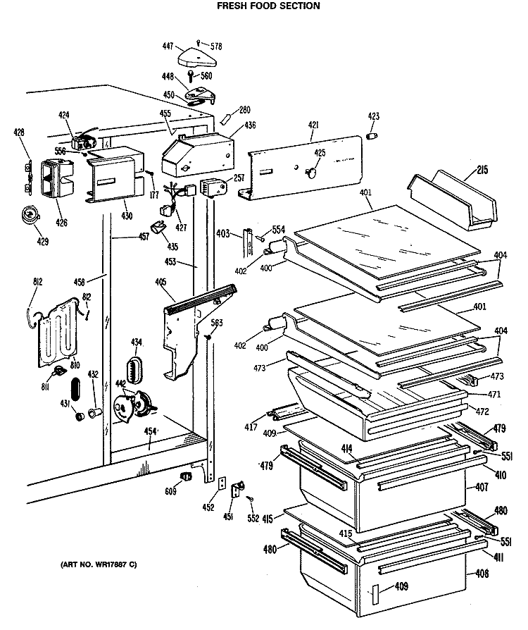 FRESH FOOD SECTION Diagram and Parts List for TFE24RMA  General Electric Refrigerator