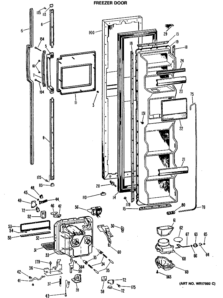 FREEZER DOOR Diagram and Parts List for TFEW24RMA  General Electric Refrigerator