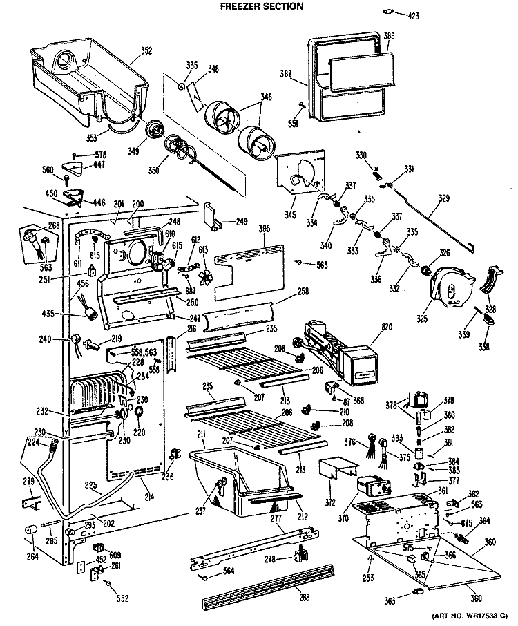 FREEZER SECTION Diagram and Parts List for TFEW24RMA  General Electric Refrigerator