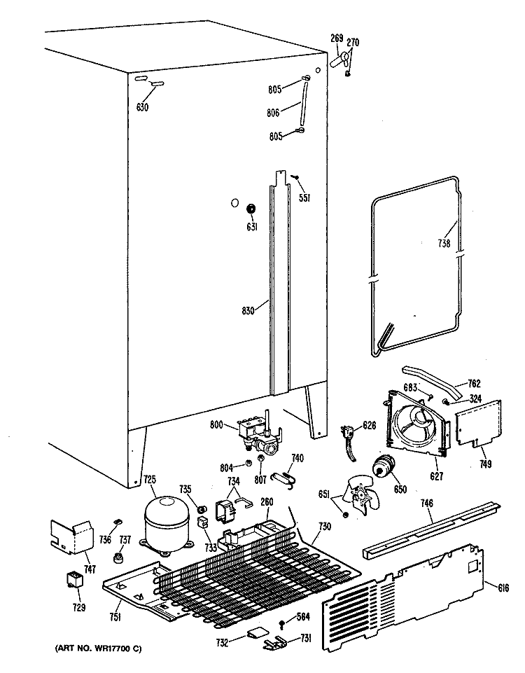 Section Diagram and Parts List for TFEW24RMA  General Electric Refrigerator