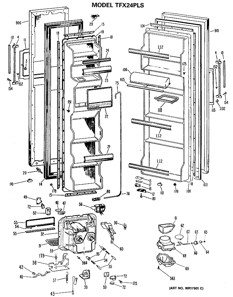 Section Diagram and Parts List for TFX24PLS  General Electric Refrigerator