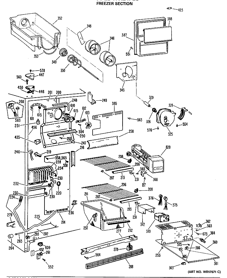 FREEZER SECTION Diagram and Parts List for TFX24PLS  General Electric Refrigerator