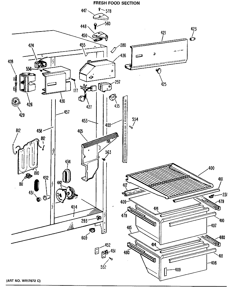 FRESH FOOD SECTION Diagram and Parts List for TFX24PLS  General Electric Refrigerator