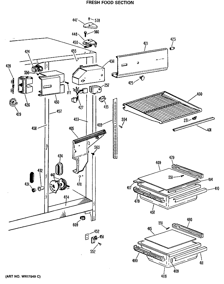 FRESH FOOD SECTION Diagram and Parts List for TFX22PME  General Electric Refrigerator