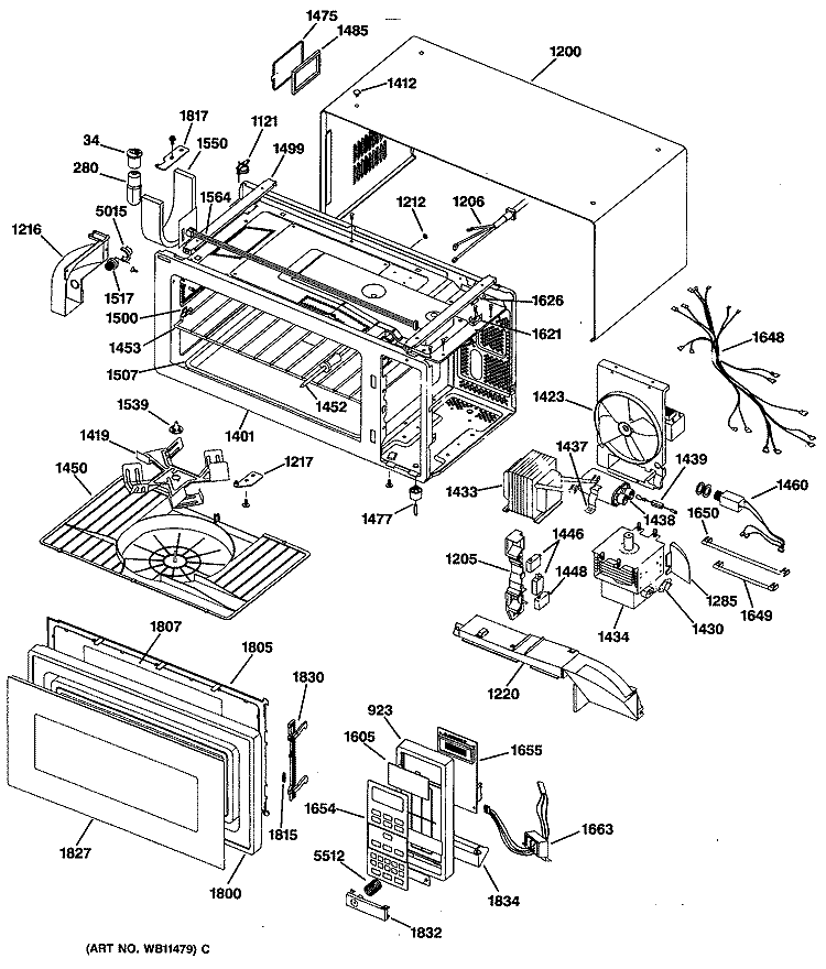 Section Diagram and Parts List for JEM33L002  General Electric Microwave