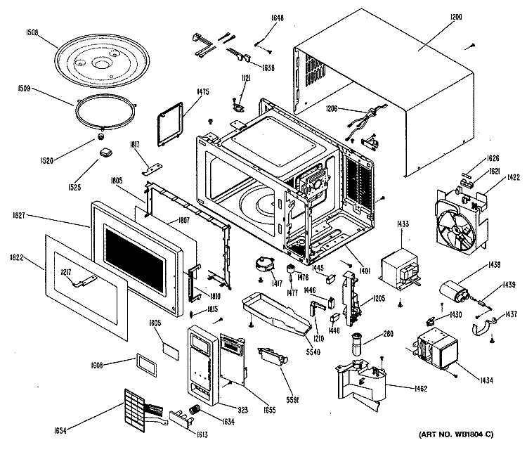 Section Diagram and Parts List for JE85T002  General Electric Microwave