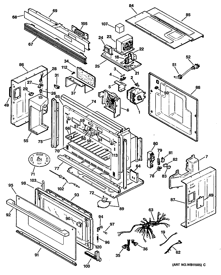 Section Diagram and Parts List for ZMW2000B01  General Electric Microwave