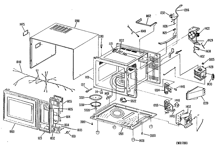 Section Diagram and Parts List for JES2812T01  General Electric Microwave