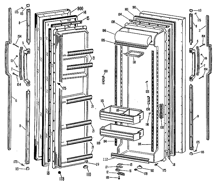 Section Diagram and Parts List for TFX22ZMA  General Electric Refrigerator