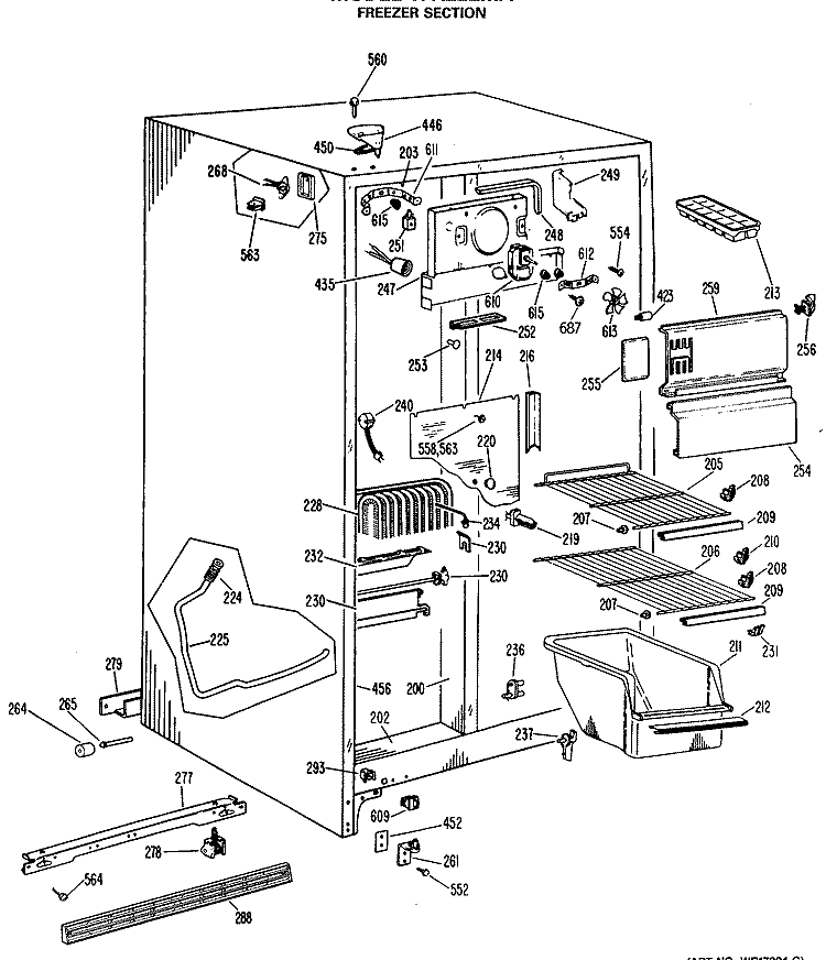 FREEZER SECTION Diagram and Parts List for TFX22ZMA  General Electric Refrigerator